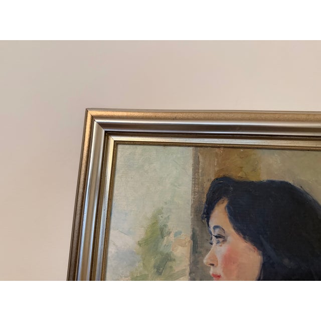 Vintage 1987 Chinese Oil Portrait Painting of a Woman For Sale - Image 4 of 8