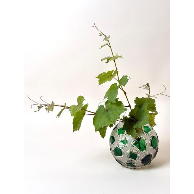 Bohemian Emerald Green Lead Crystal Vase with Hand-Cut Faceted Decorations, 1960s For Sale - Image 12 of 14