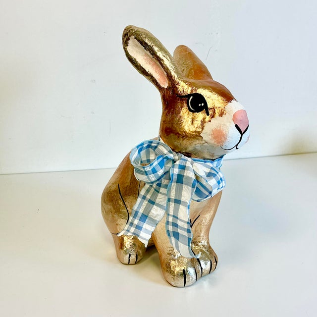 1980s Vintage Arts & Crafts Boho Chic Foil Covered Hand-Painted Papier Mache’ Bunny - Easter For Sale - Image 6 of 18