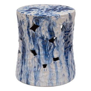 Chinese Drip Blue & White Cloud Garden Stool For Sale