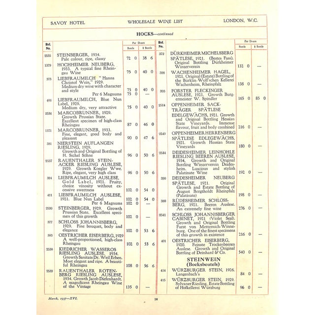"A Book of Wine and the Wholesale Prices of Wines in the Savoy Cellar" 1937 For Sale - Image 9 of 16