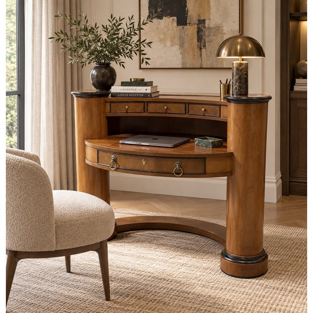 An elegant oval Biedermeier-style desk crafted by the renowned high-end furniture maker Century Furniture. Built in the...