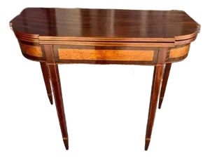 Antique Federal Style Mahogany Game Table Satinwood Inlay