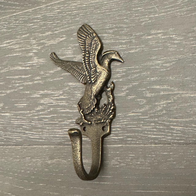Antique Brass Wildlife Sporting Wall Hooks, Cabin Mudroom Architectural Hardware - Set of 5 For Sale In Philadelphia - Image 6 of 16