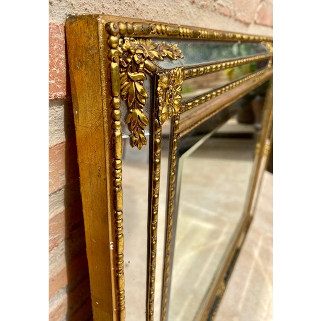 French Directoire Gilded Carved Wood Wall Mirror, 1940s For Sale - Image 11 of 18