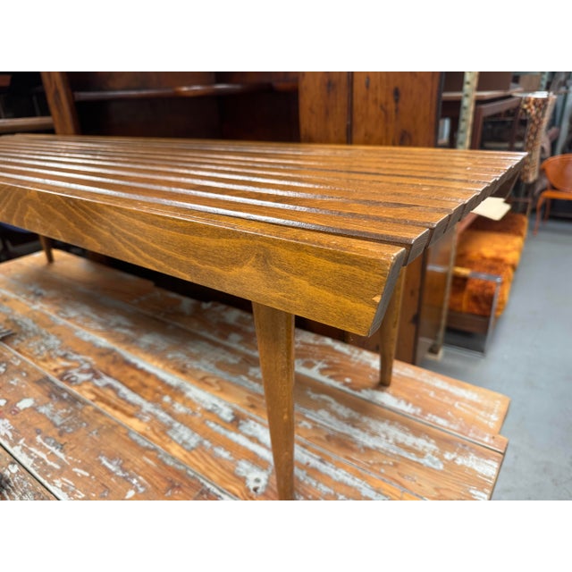 Mid-Century Modern Walnut Slat Bench/Coffee Table B For Sale - Image 9 of 12