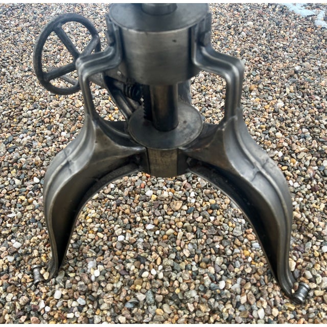 Industrial Industrial Steel Table With Hand Crank Wheel Steampunk Adjustable For Sale - Image 3 of 9