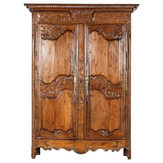 Large 18th Century French Carved Walnut Armoire For Sale