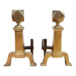 Antique Brass and Cast Iron Andirons or Chenets, a Pair For Sale