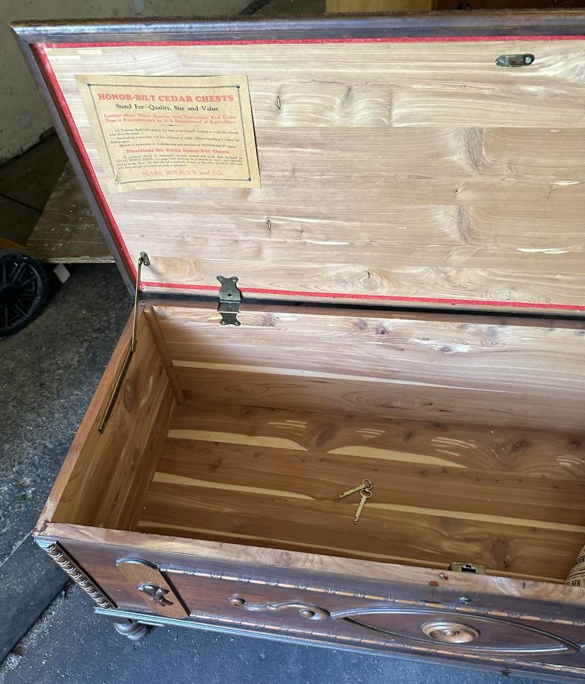 Antique 1920s Spanish Revival Walnut and Burlwood Cedar Chest