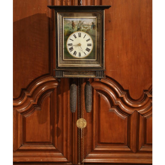 Late 19th Century 19th Century French Napoleon III Hand-Painted Wall Clock With Hunting Scene For Sale - Image 5 of 13