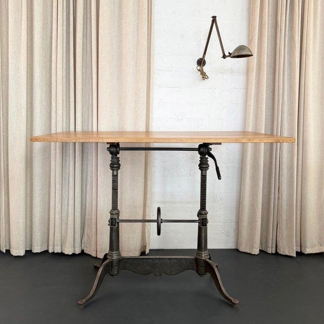 1900 - 1909 Antique Gunmetal Cast Iron and Pine Drafting Table by Keuffel & Esser For Sale - Image 5 of 14