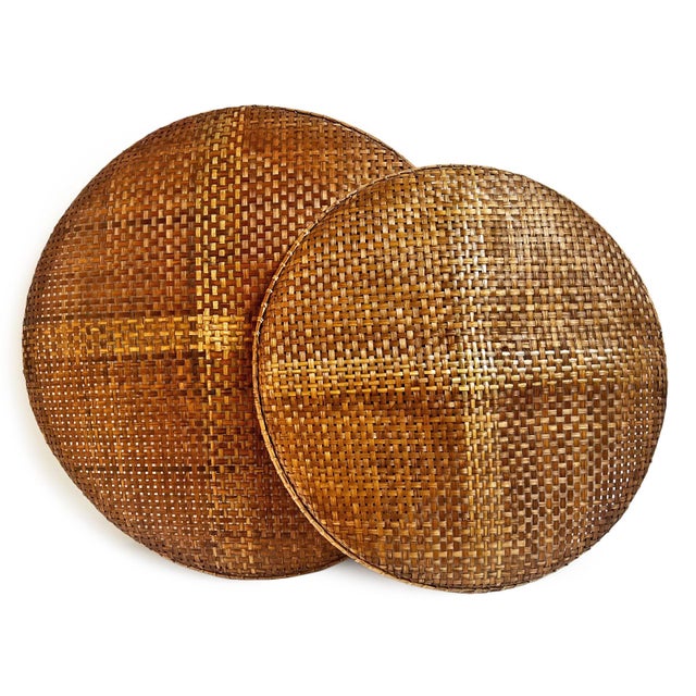 Brown Bamboo Woven Round Basket Tray XL For Sale - Image 8 of 8