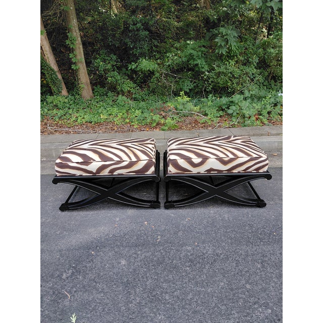 Black Pair of Vintage X-Base Benches in Ralph Lauren Zebra Fabric For Sale - Image 8 of 9