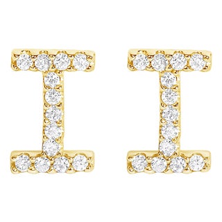 10K Yellow Gold 1/10 Cttw Diamond 'I' Initial Stud Earring For Sale