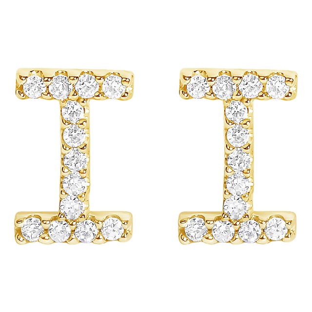 10K Yellow Gold 1/10 Cttw Diamond 'I' Initial Stud Earring For Sale