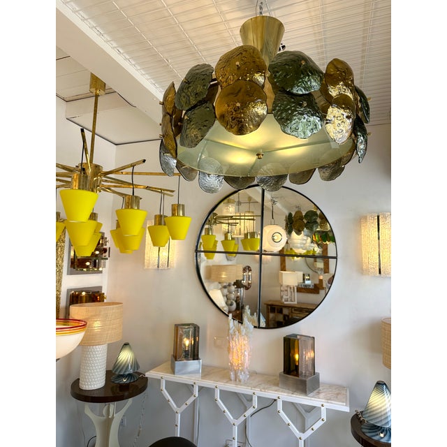 Contemporary Water Lily Chandelier Brass and Murano Glass , Italy For Sale - Image 4 of 12
