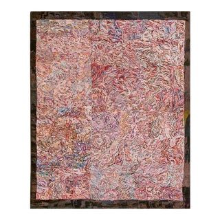 Attractive Multicolor Background and Black Border With Folk Art Style Antique American Hooked Rug For Sale