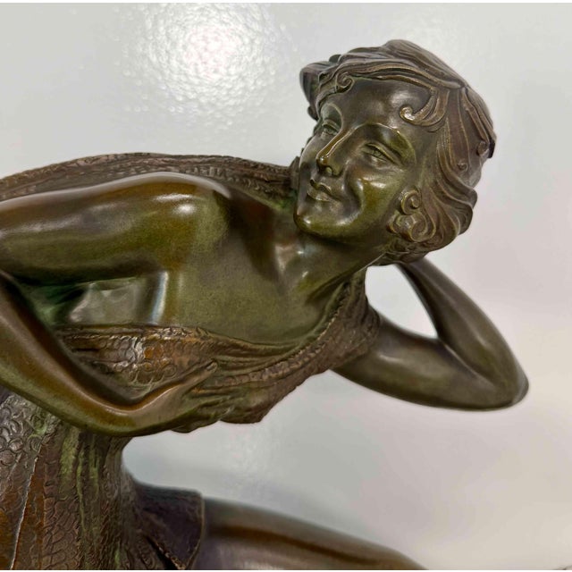 Aqua Demètre H. Chiparus, Art Deco Sculpture of Woman with Drapery, 1928, Bronze on Marble Base For Sale - Image 8 of 17