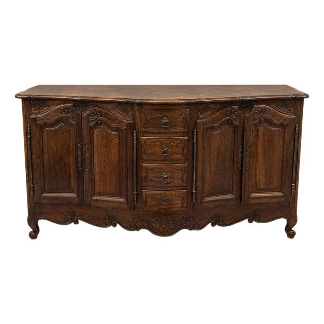 Early 20th-Century French Provincial Carved Walnut Enfilade Buffet For Sale