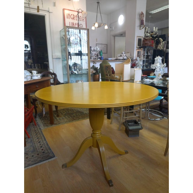 Vintage Round Lacquered Wood Table with Brass Feet, Base, 1950s For Sale - Image 10 of 10