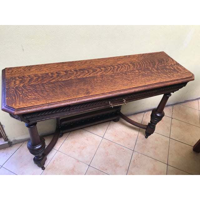 Art Nouveau Console with Drawer in Solid Oak, 1920s For Sale - Image 9 of 18