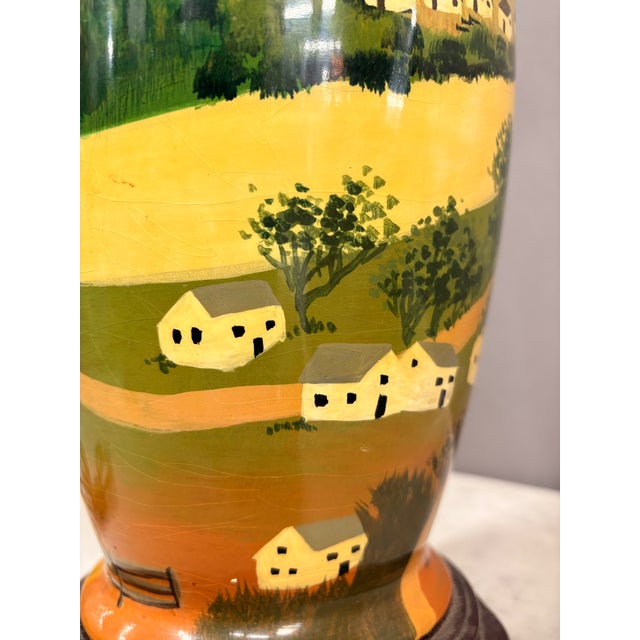 1960s Hand Painted Village Scene Table Lamp For Sale - Image 12 of 14