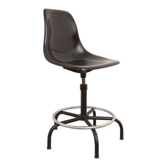 Mid Century Modern Black Fiberglass Stool For Sale