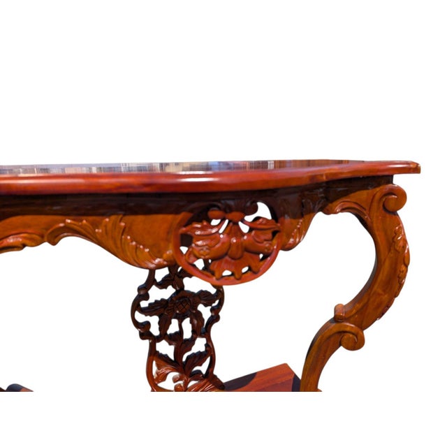 Rococo Rococo Revival Style Carved Wood Pierced Console Entryway Table For Sale - Image 3 of 6