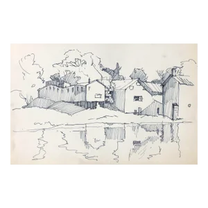 1950s Norman Kent Mill Along River Landscape