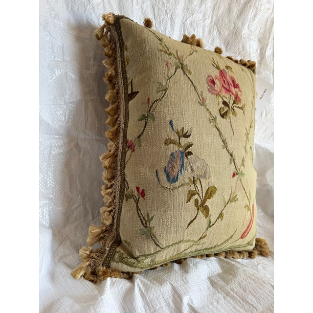 19th Century French Aubusson Style Tapestry Pillow With Floral and Bird Motif For Sale - Image 4 of 6