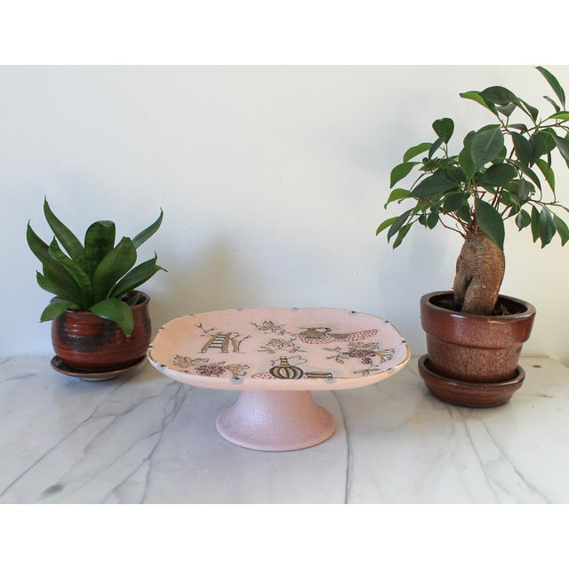 Fratelli Fanciullacci Vintage Light Pink Italian Cake Stand With Wine Making Motif For Sale - Image 4 of 9