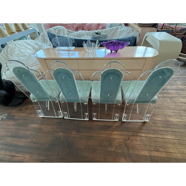 Plastic 1970 Lucite Art Deco Shell Back Dining Chairs- Set of 4 For Sale - Image 7 of 7