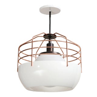 Industrial Style White and Copper-Plated Pendant Light by Roll & Hill For Sale