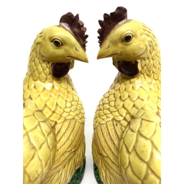 1900 - 1909 Antique Chinese Porcelain Chicken Figures - a Pair For Sale - Image 5 of 11