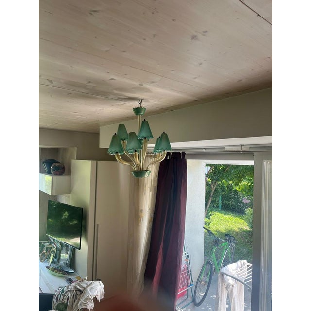 Murano Chandelier with Green Gold Leaf 24K, 1960s For Sale - Image 4 of 11