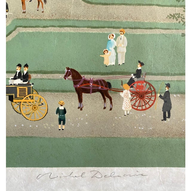 Michel Delacroix, Hand signed Folk Art Naive lithograph on Japon Paper Paris French Country Scene For Sale - Image 11 of 11