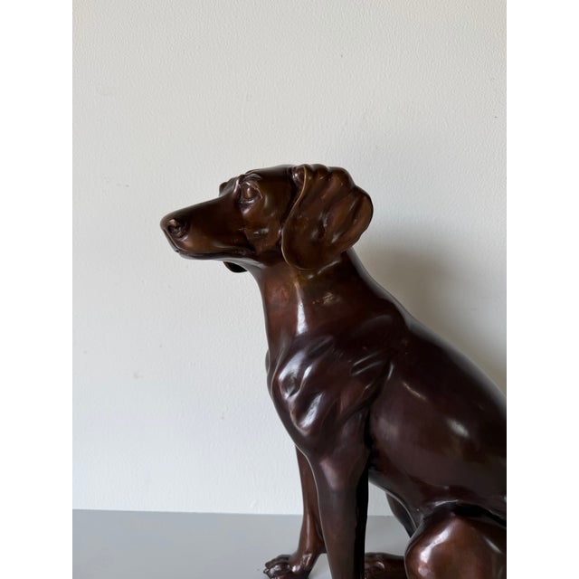 1980s Vintage Life-Size Bronze Sitting Dog Sculpture For Sale - Image 5 of 12