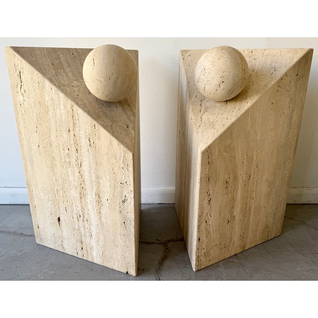 Enzo Mari Italian Brutalist/Postmodern Sculptural Geometric Travertine Bases in the Style of Enzo Mari/Fratelli Mannelli For Sale - Image 4 of 9
