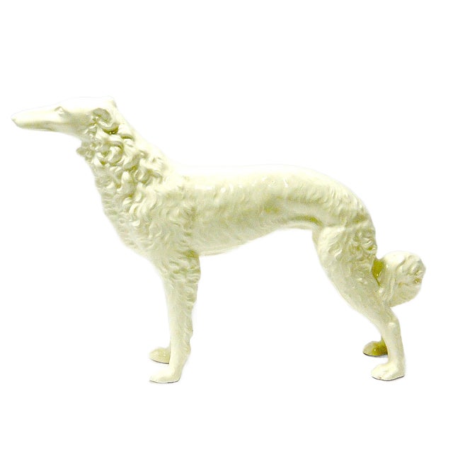 Art Deco Mid-Century Large Art Deco White Porcelain Borzoi Figurine For Sale - Image 3 of 9