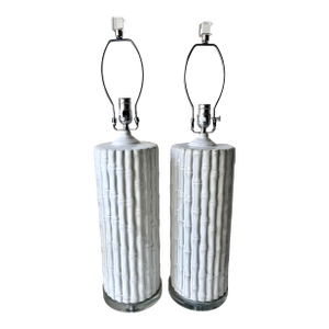 Ceramic 'Faux Bamboo' Lamps-Glass Bases-a Pair