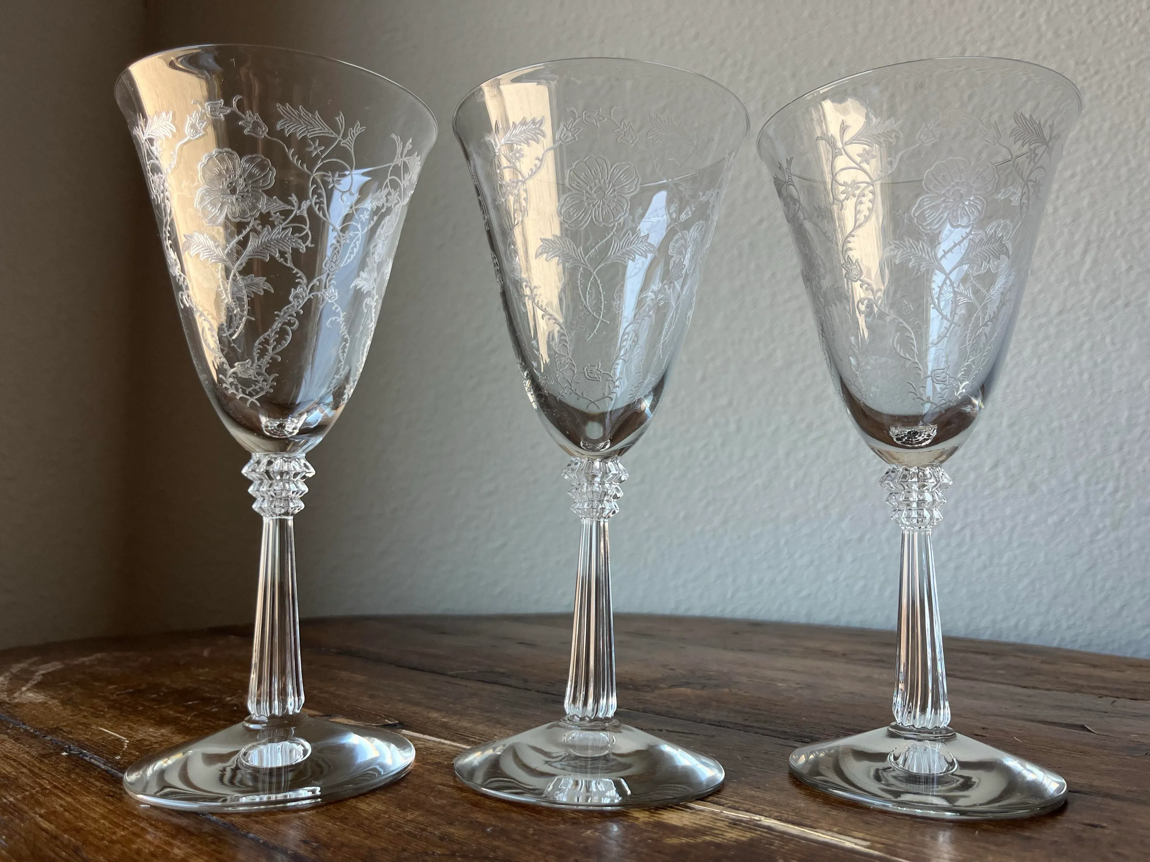1930s Fostoria Shirley Pattern Crystal Water/Wine Goblet/Glasses- Set of 3