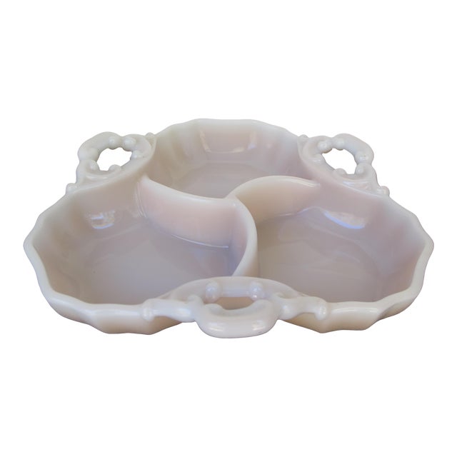 1930s Milky Pink Glass Relish/Candy Dish, 3-Chambers For Sale