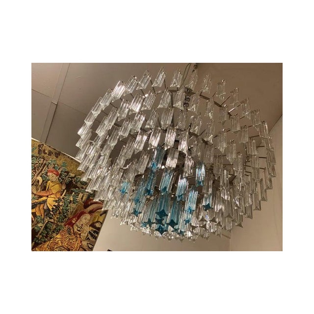 Metal Transparent and Light Blue Triedro Chandelier in Murano Glass For Sale - Image 7 of 14