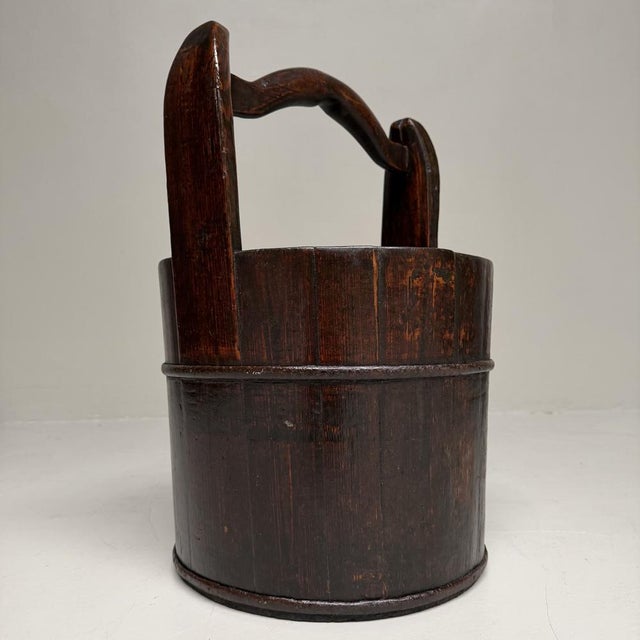 Wood Large Traditional Japanese Bucket with Handle Teoke, 1900s For Sale - Image 7 of 15