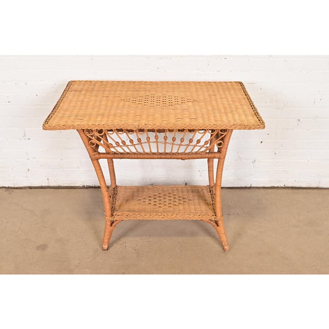 A gorgeous Organic Modern woven wicker rattan nightstand or side table By Ralph Lauren, "Safari Collection" USA, Circa...