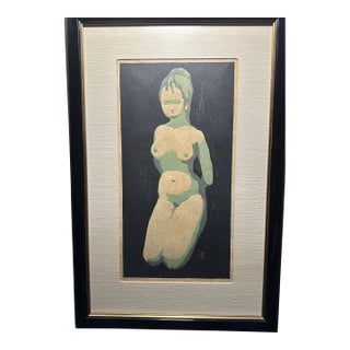 1950s Rare Kaoru Kawano “Nude (No. 1)” Japanese Woodblock Print Signed Numbered 70/200 For Sale
