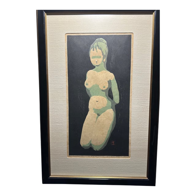 1950s Rare Kaoru Kawano “Nude (No. 1)” Japanese Woodblock Print Signed Numbered 70/200 For Sale