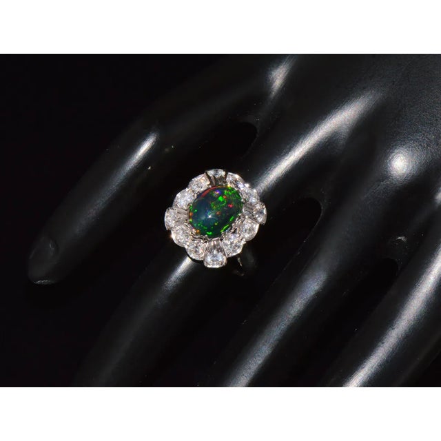 Certified Natural 2.69Cts VS F Diamond Black Opal 18K Solid Gold Tiered Dome Ring, size 6.25 For Sale - Image 4 of 10