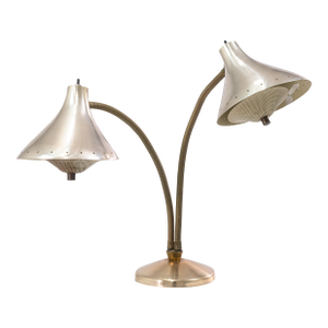 Vintage Double Gooseneck Starpunched Adjustable Table Lamp Thurston Attributed